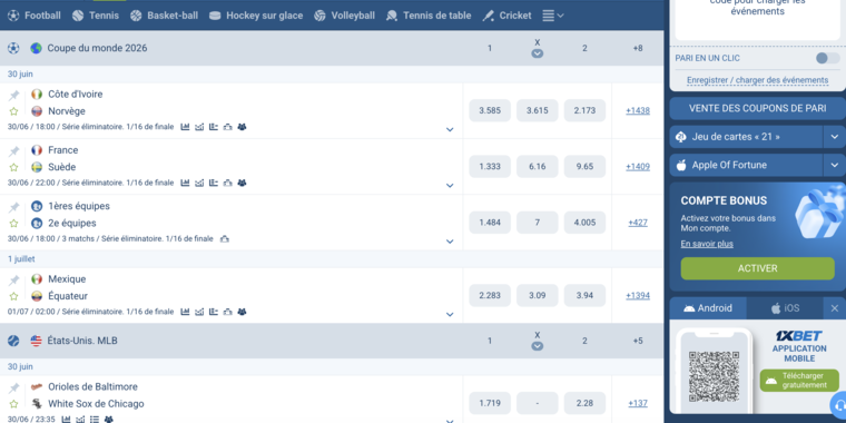 1xBet Togo, paris en direct (live)